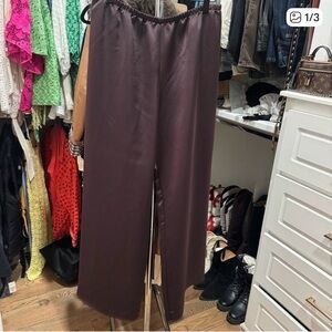 Calvin Klein Deep Brown Satin-Look Pants